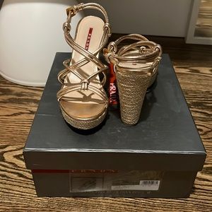 Prada Metallic Cord Wedge Size 37 (7B)